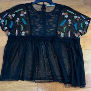 Black lace/tulle shirt